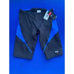 TYR Durafast Elite Men's Jammer Swim Suit Black Blue Hex Size 30 New
